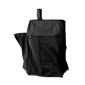 Black waterproof garment bag with adjustable straps and brand logo.