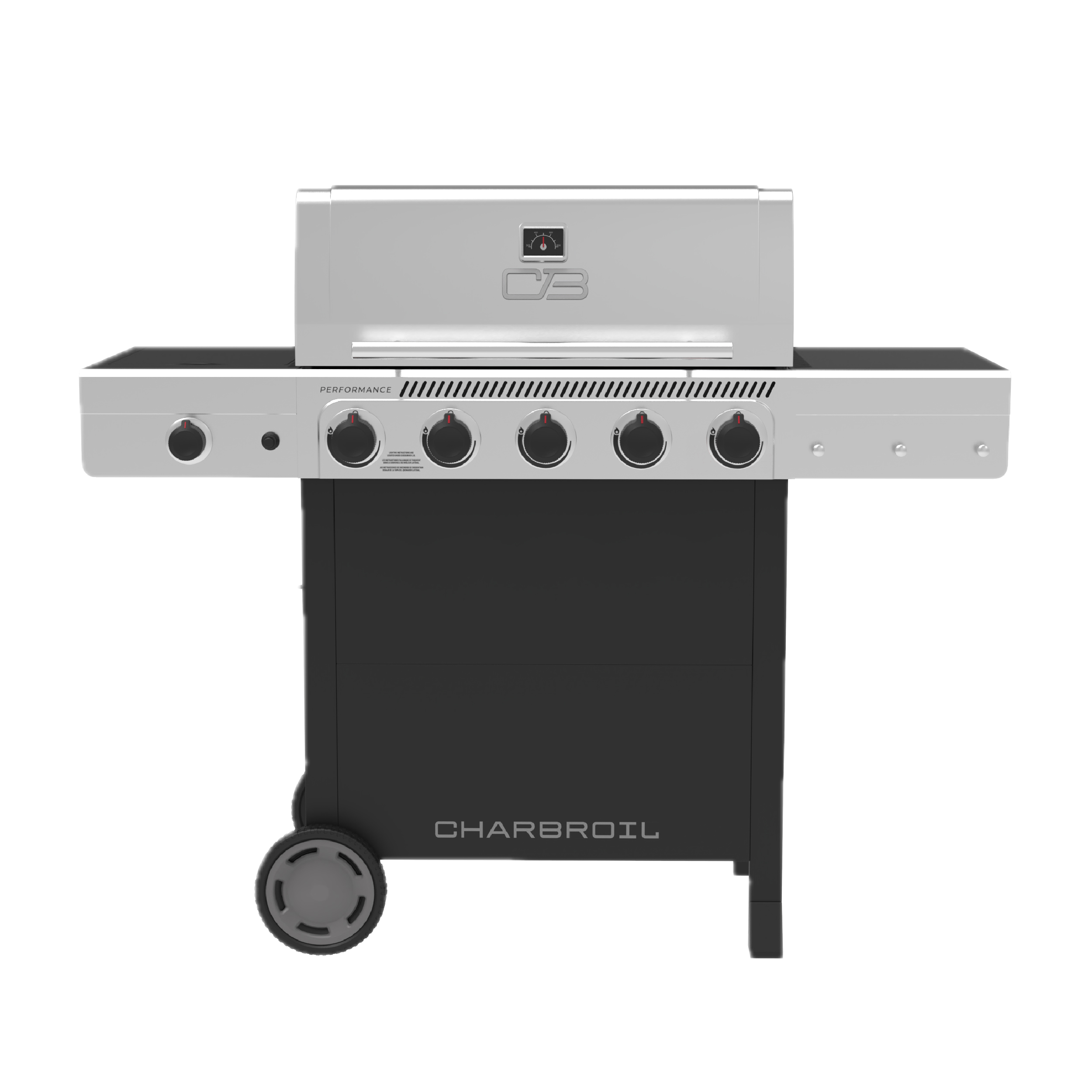 Performance Series™ 5 Burner Cart Gas Grill with Side Burner Black Stainless